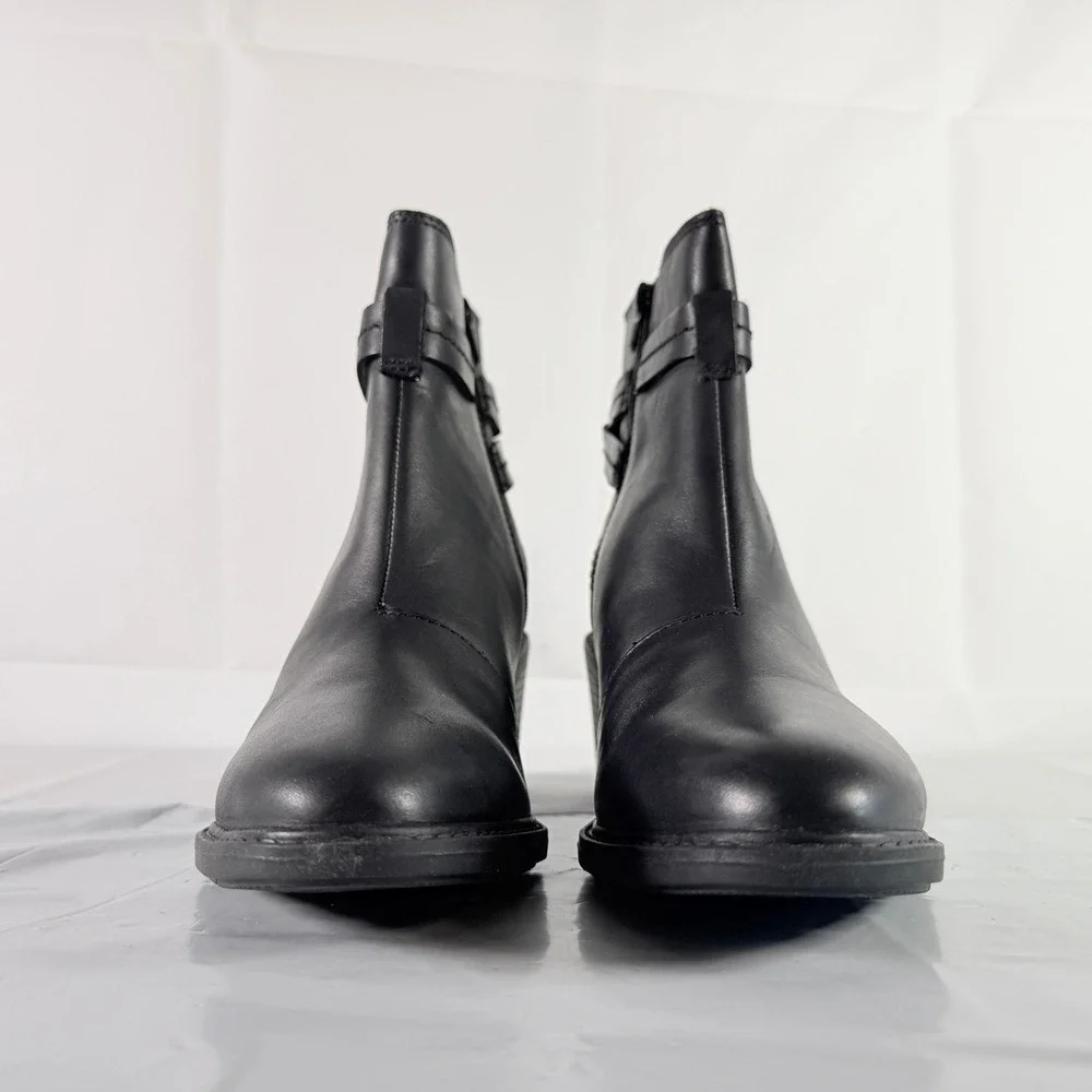 Clarks Scene Star Black Leather Ankle Boots‎ Straps Block Heel Women's Size 9M